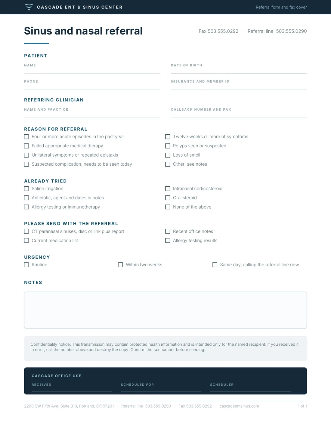 Referral form and fax cover